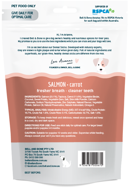 Bell and Bone Puppy Dental Chews Salmon back -YourPetPA