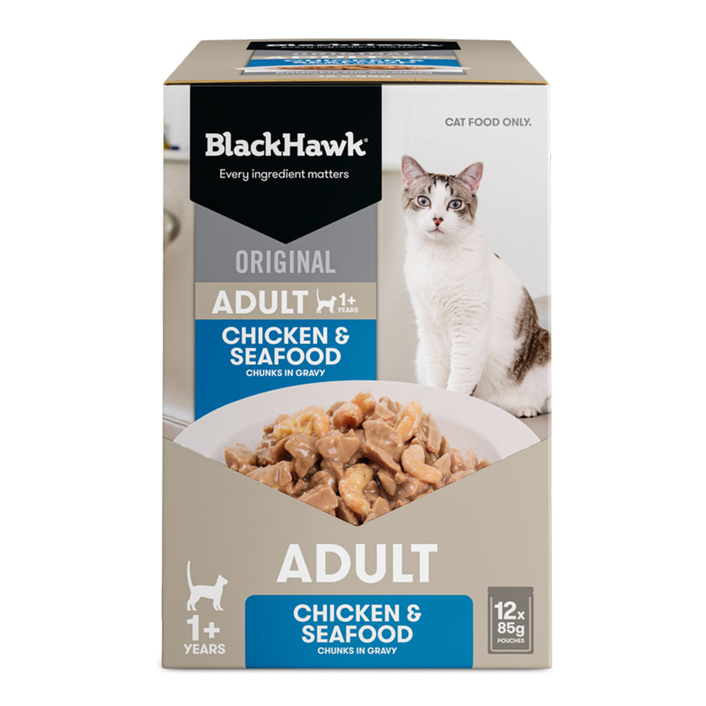Black Hawk Chicken And Seafood Chunks In Gravy Adult Cat Wet Food- PetPA