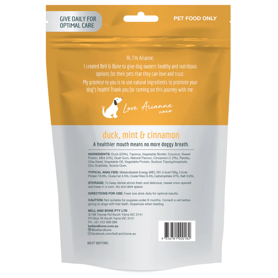 Bell and Bone Dental Sticks - Duck, Mint and Cinnamon Back YourPetPA