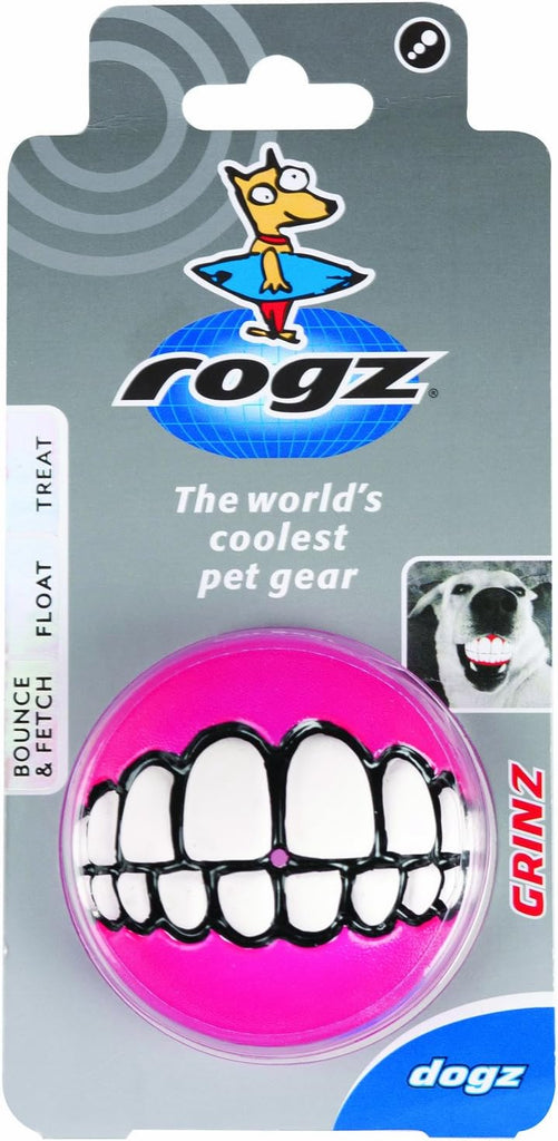 Rogz Grinz Treat Ball Pink, showcasing the product's color and design from the front view.