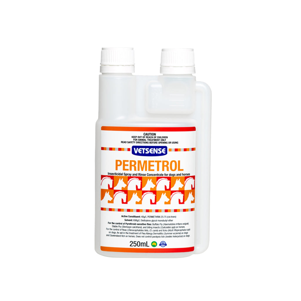 250ml Vetsense Permetrol bottle on a white background