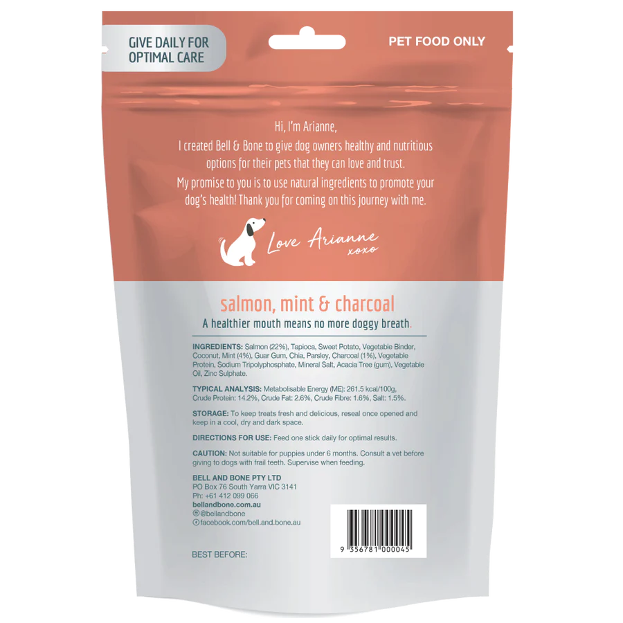 Bell and Bone Dental Sticks - Salmon, Mint and Charcoal Back- YourPetPA