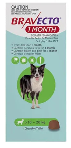 Bravecto Chew 1 MONTH For Dogs Green 10-20kg- Your PetPA