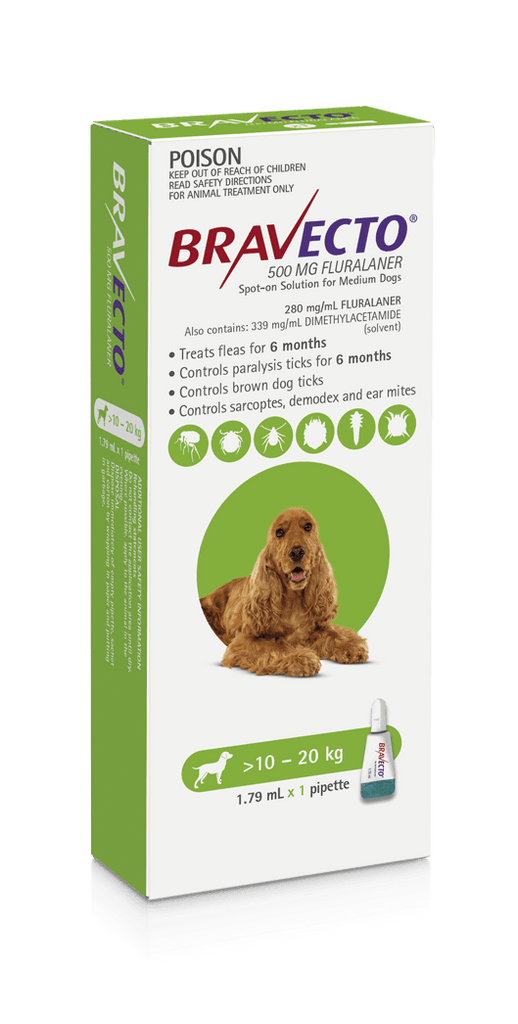 Bravecto Spot On For Dogs Green 10-20kg-Your PetPA