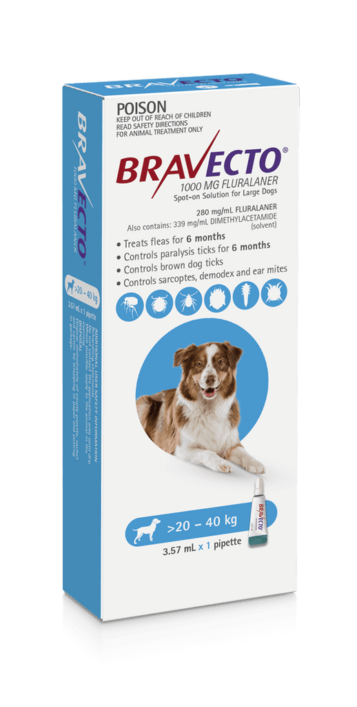 Bravecto Spot On For Dogs Blue 20-40kg-Your PetPA