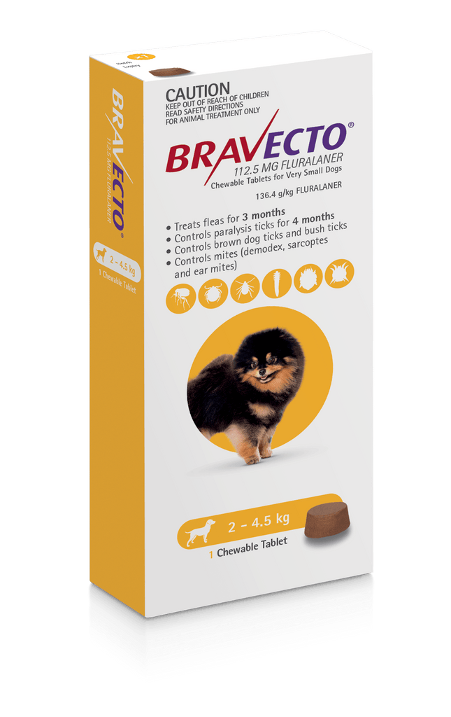 Bravecto For Very Small Dogs Yellow 2-4.5kg Chew  2 pack- Your PetPA