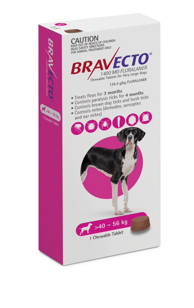 Bravecto For Very Large Dogs Pink 40-56kg Chew 1pack- Your PetPA