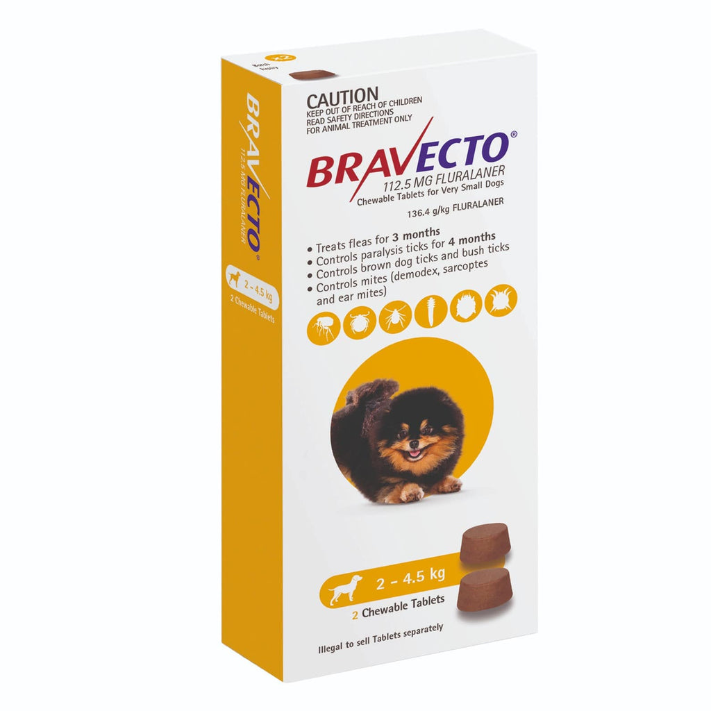 Bravecto For Very Small Dogs Yellow 2-4.5kg Chew 1 pack- Your PetPA