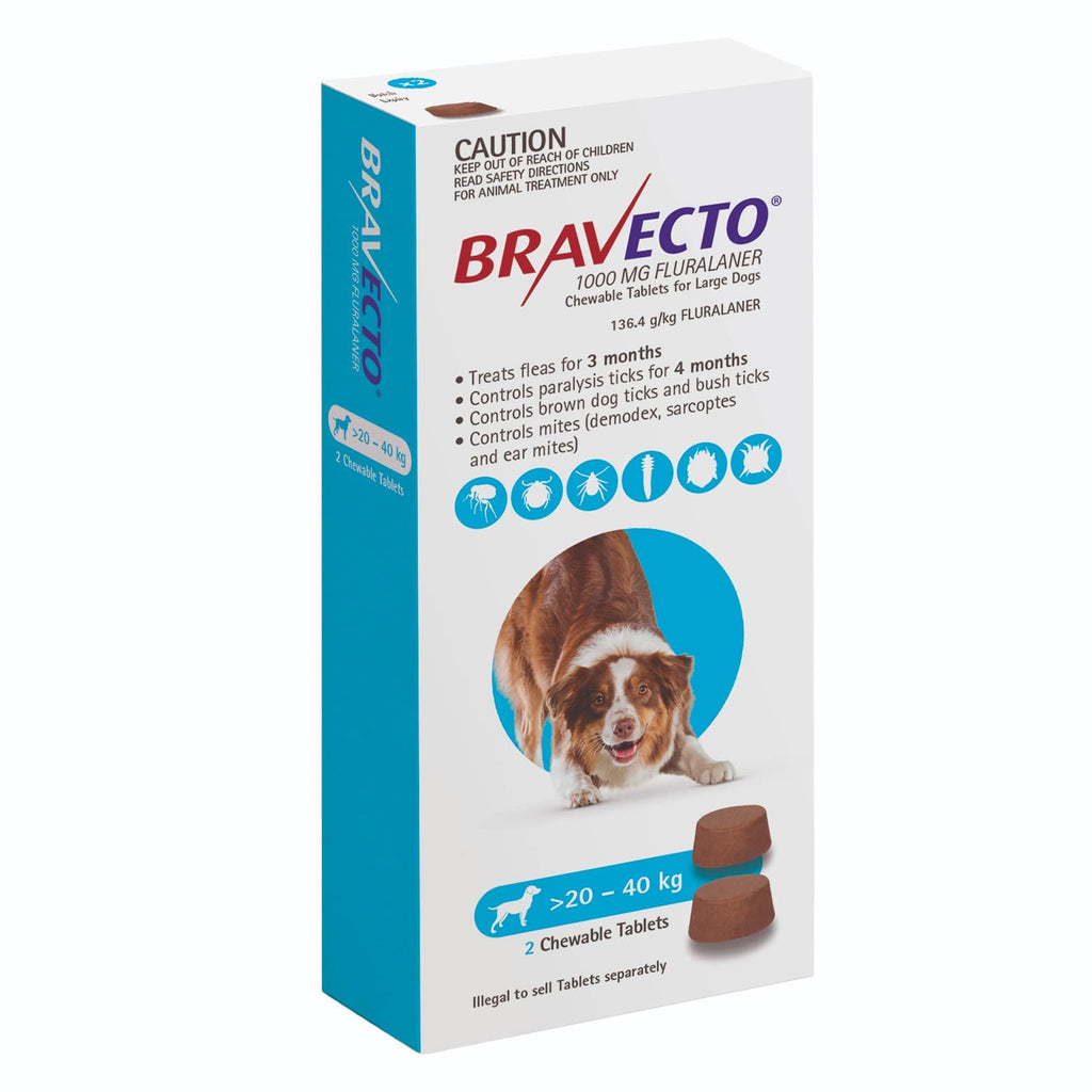 Bravecto For Large Dogs Blue 20-40kg Chew 2pack- Your PetPA