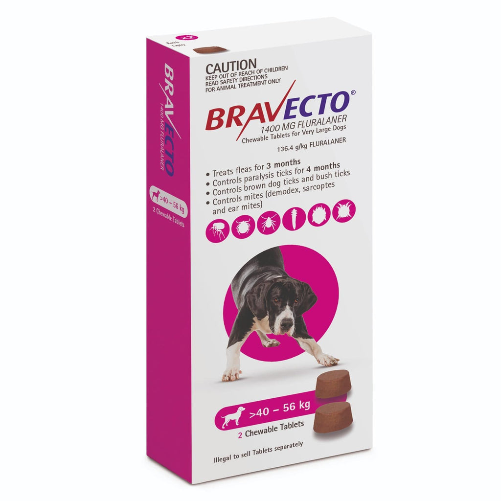 Bravecto For Very Large Dogs Pink 40-56kg Chew 2 pack- Your PetPA