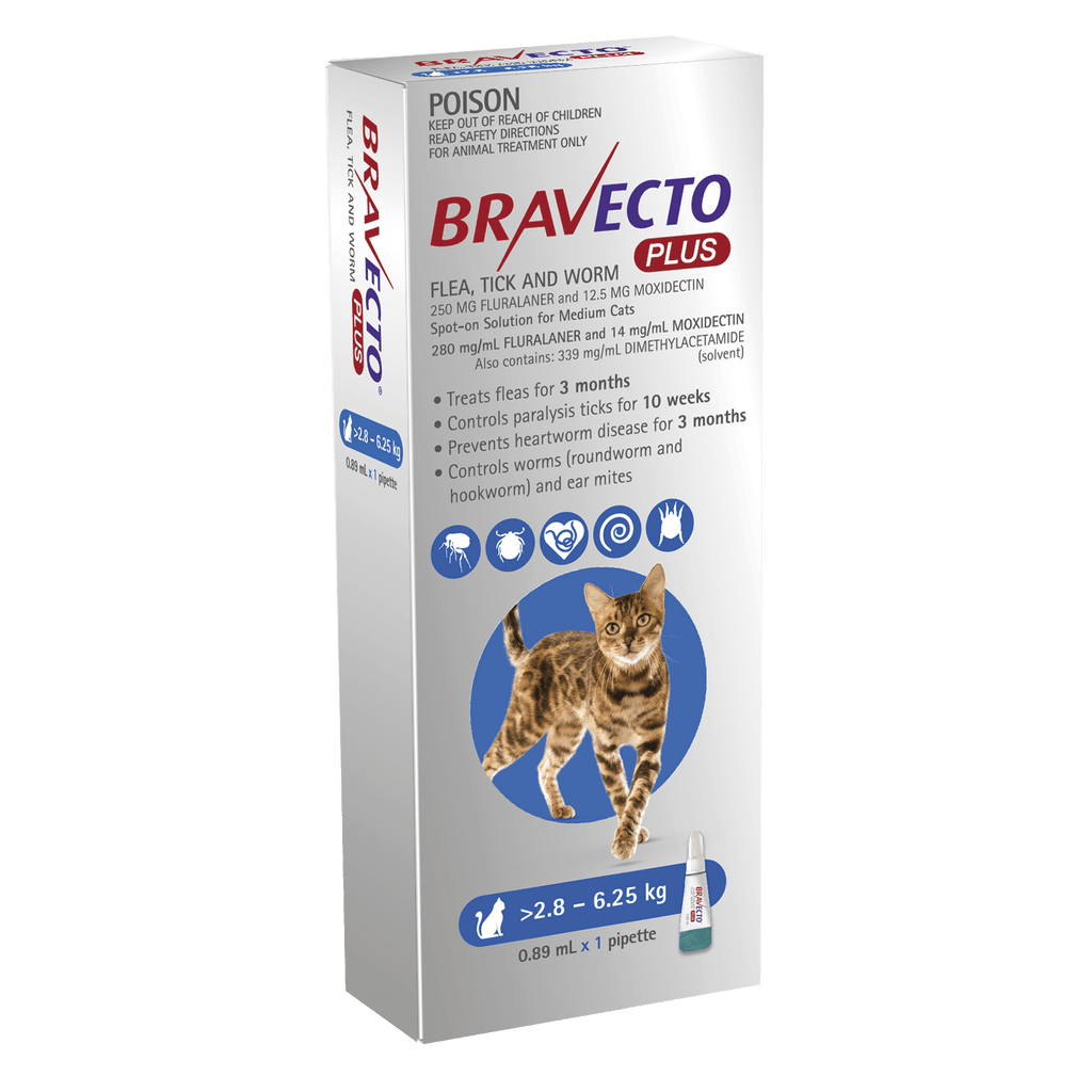 Bravecto Plus Spot On For Medium Cats 2.8 - 6.25kg1pack -Your PetPA