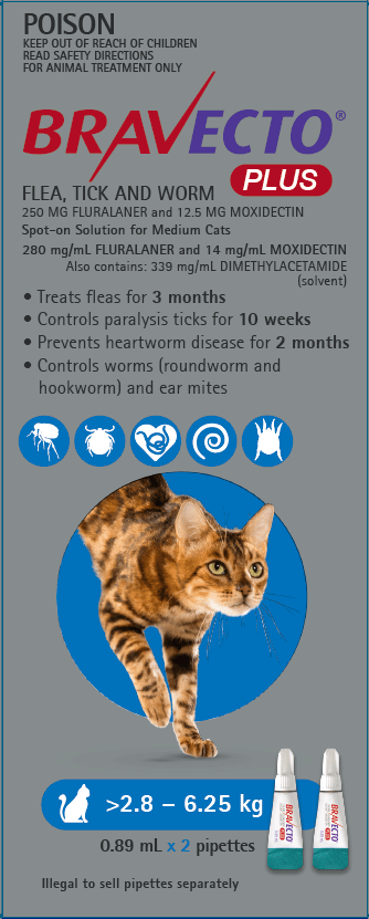 Bravecto Plus Spot On For Medium Cats 2.8 6.25kg PetPA