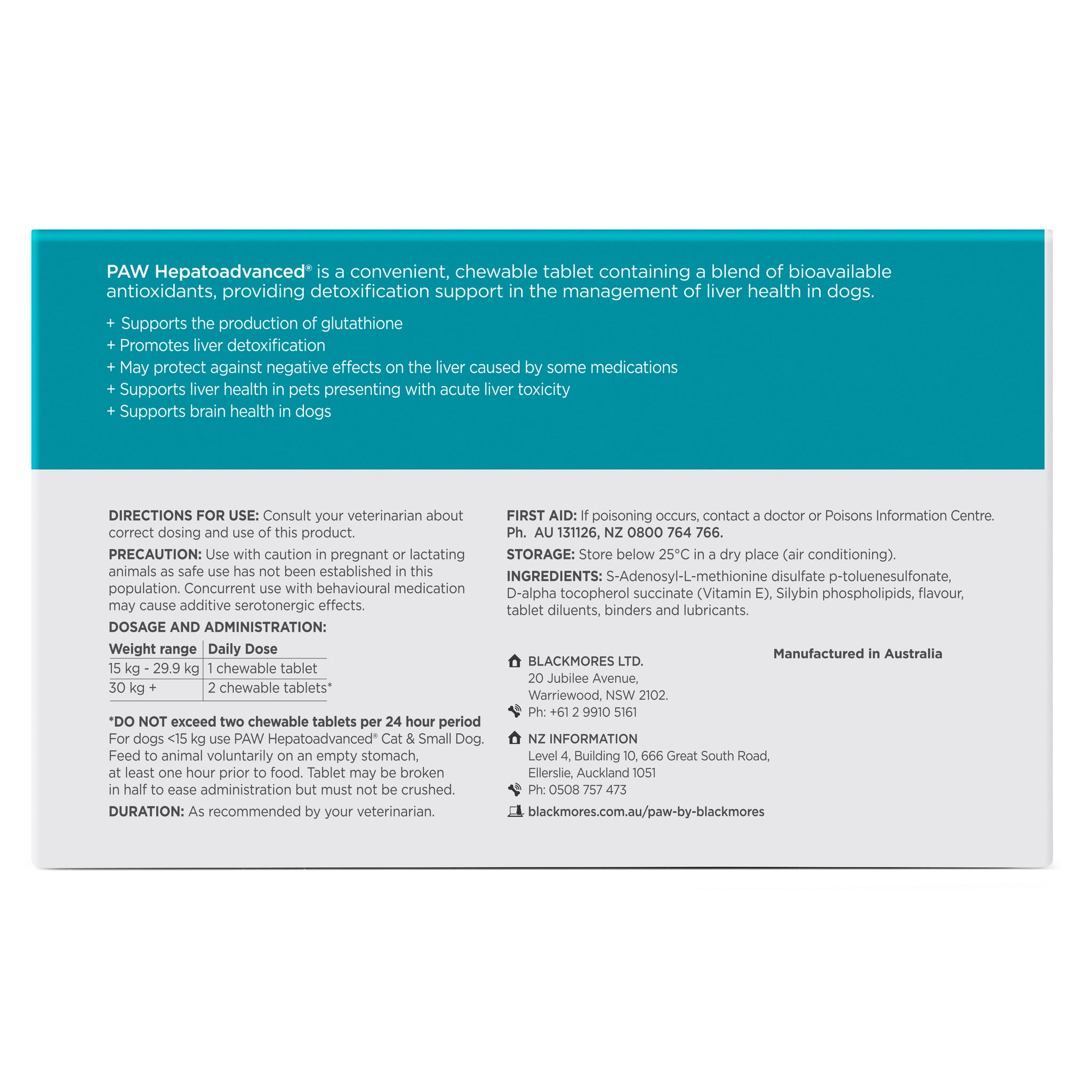 PAW Hepatoadvanced Liver Support for Medium & Large Dogs 30 Tablets PAW Hepatoadvanced Liver Support for Medium & Large Dogs 30 Tablets
