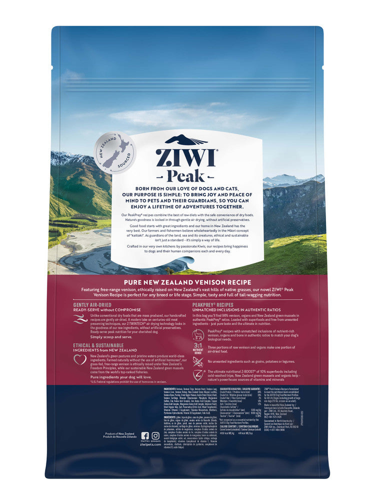 Ziwi Peak Venison Dog Food 1kg Back Information Pack