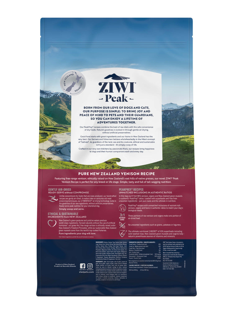 Ziwi Peak Venison Dog Food 2kg Back Information Pack