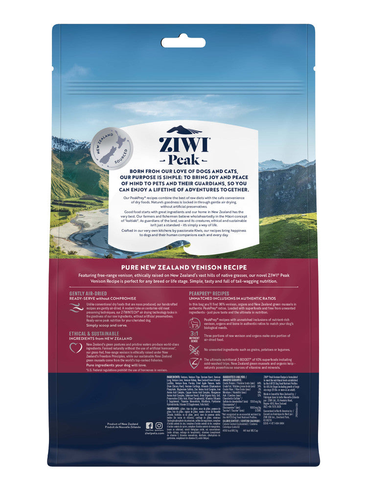 Ziwi Peak Venison Dog Food 454g Back Information Pack